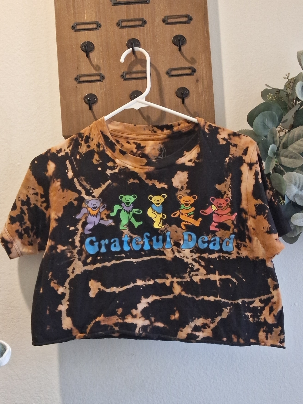 Grateful Dead Kids Tie-Dye Crop Tee - Black & Orange with Rainbow Bears